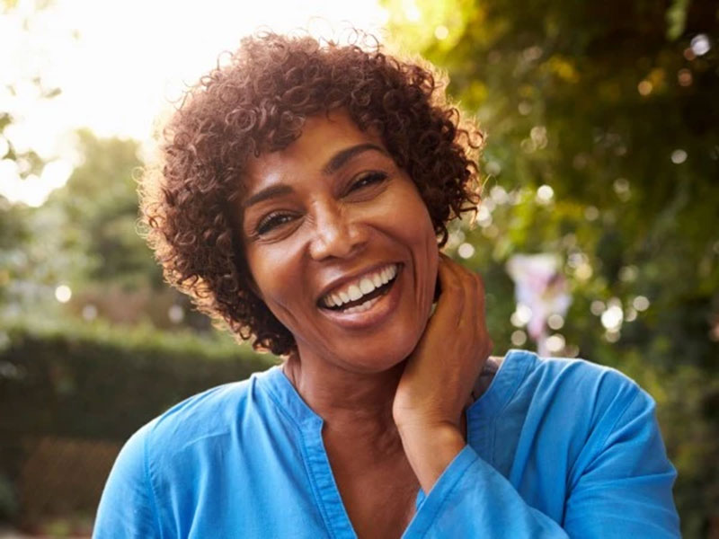 a woman smiling